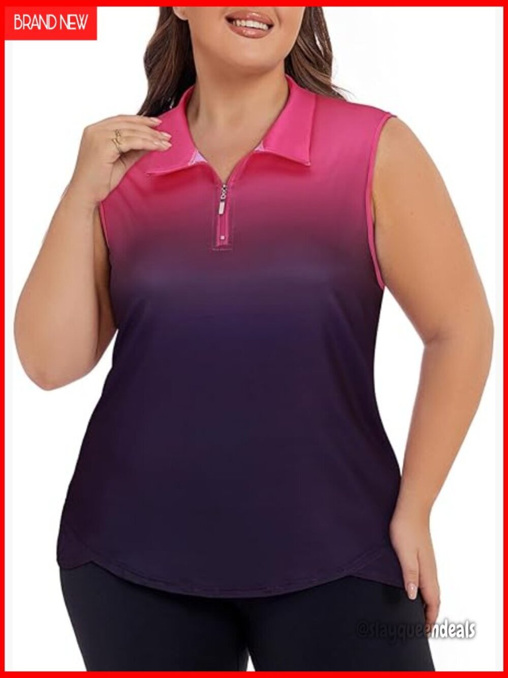Plus Size Sleeveless Golf Polo Tank Top with Zip UPF 50+ Dry Fit